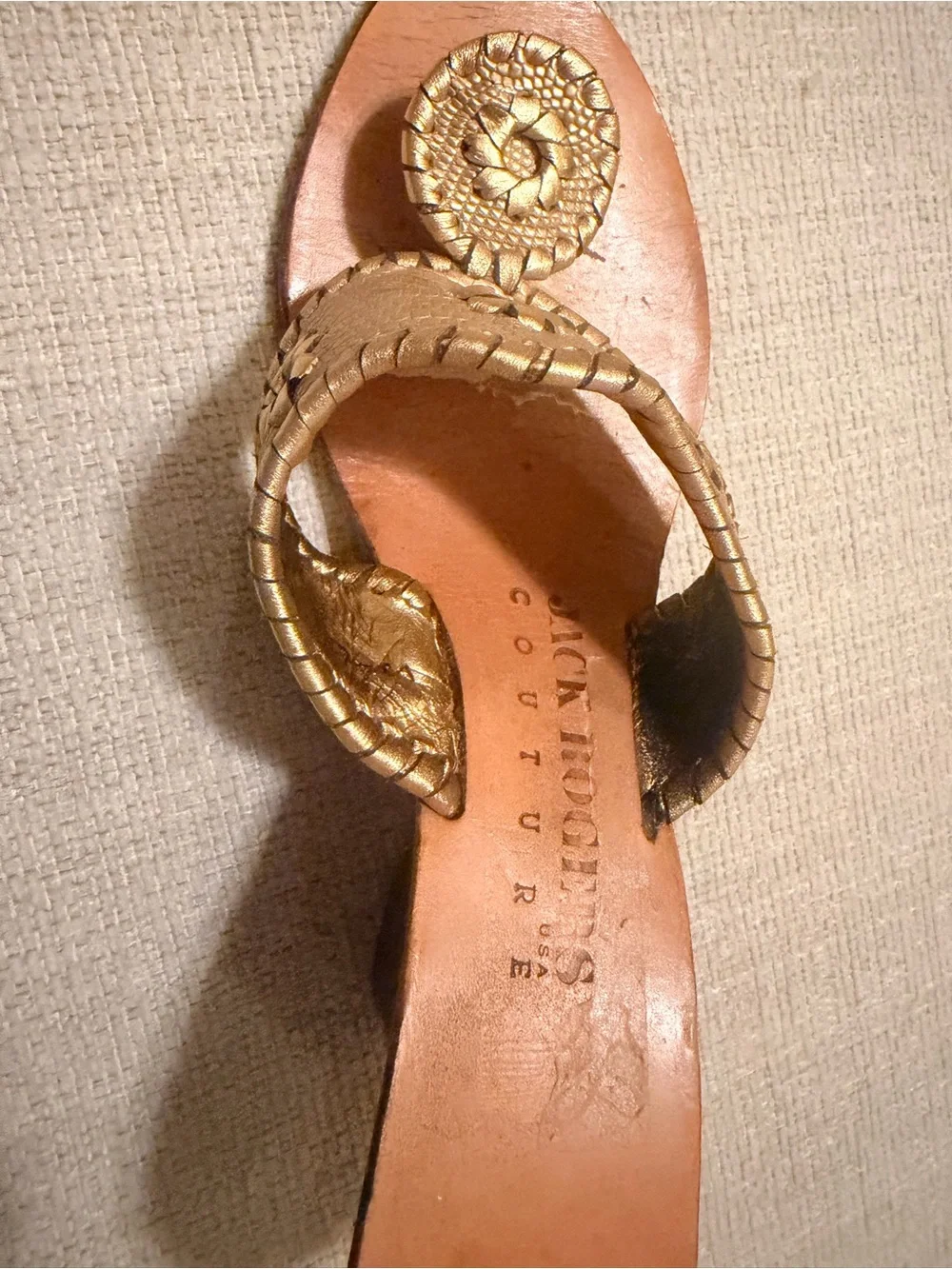 Jack Rogers Gold Wedge Sandals with Embellished Toe